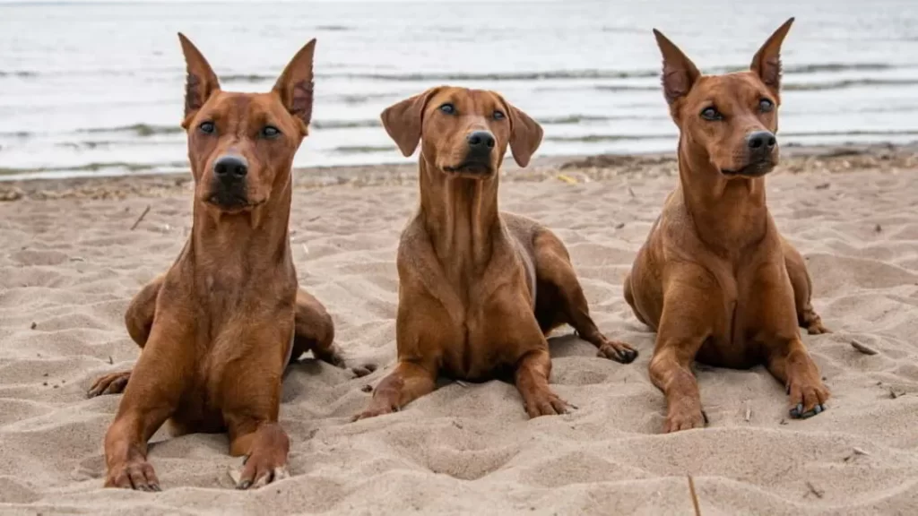 Светлые окрасы немецкого пинчера - три собаки