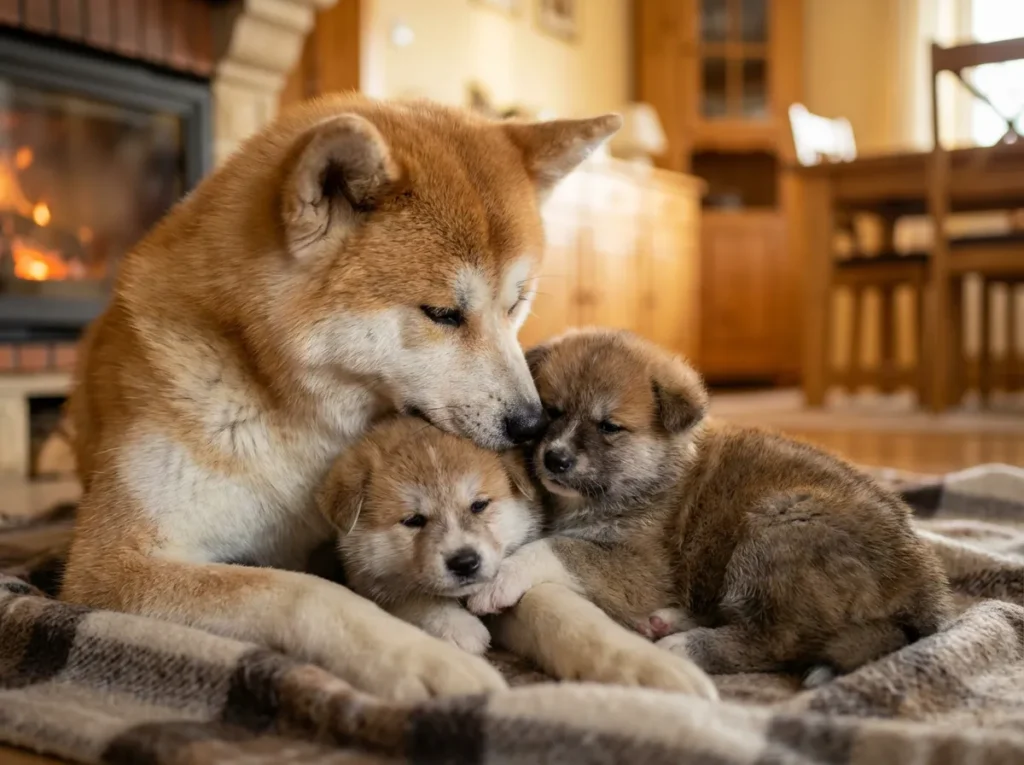 Акита-ину со щенками