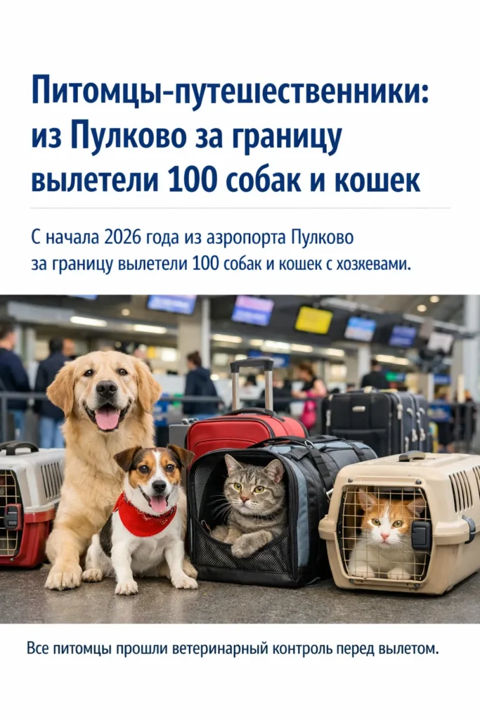 Собаки и кошки в переносках в зале аэропорта Пулково перед международным перелётом с владельцами