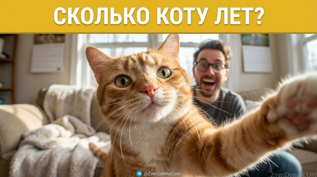 Картинка, объясняющая, как определить возраст кошки в человеческих годах.