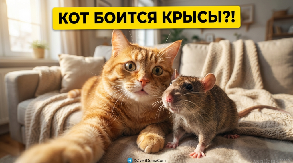 Кошка и крыса на фоне взаимодействия в природе, подчеркивающее страх кошек перед грызунами