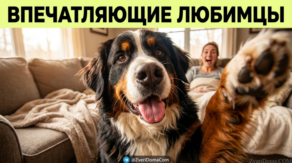 Собака внушительной породы с добрым характером на прогулке.