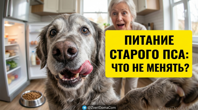 Пожилая собака на прогулке, сбалансированный рацион для здоровья