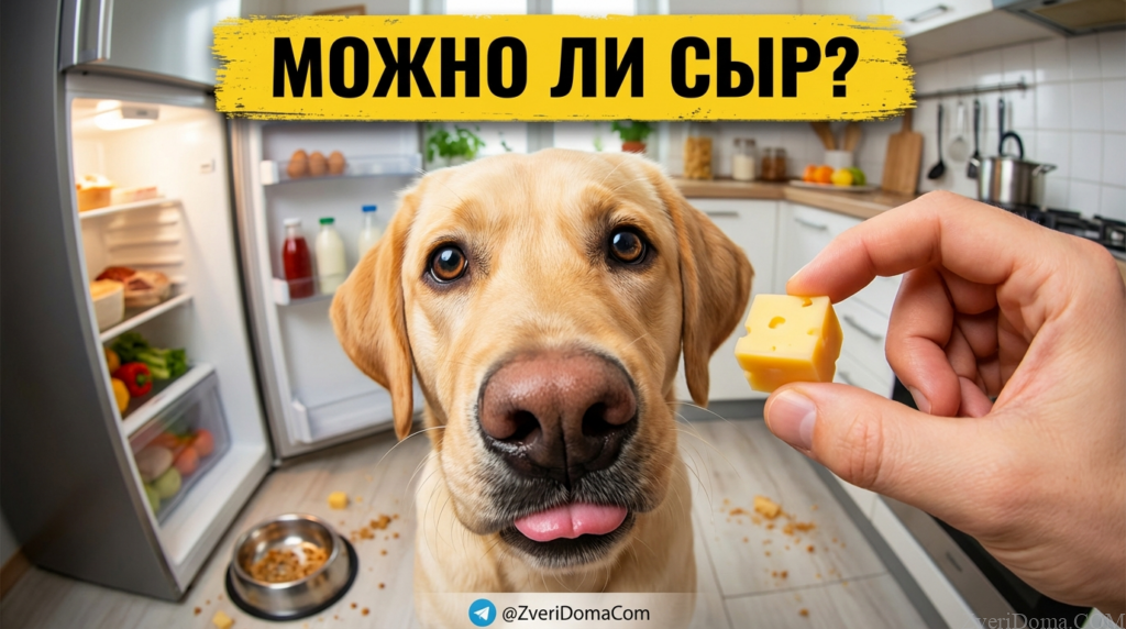 Собака получает кусочек сыра от хозяина, обсуждая, можно ли давать собаке сыр
