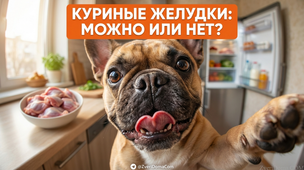 Собака с куриными желудками в миске, натуральное питание для питомцев