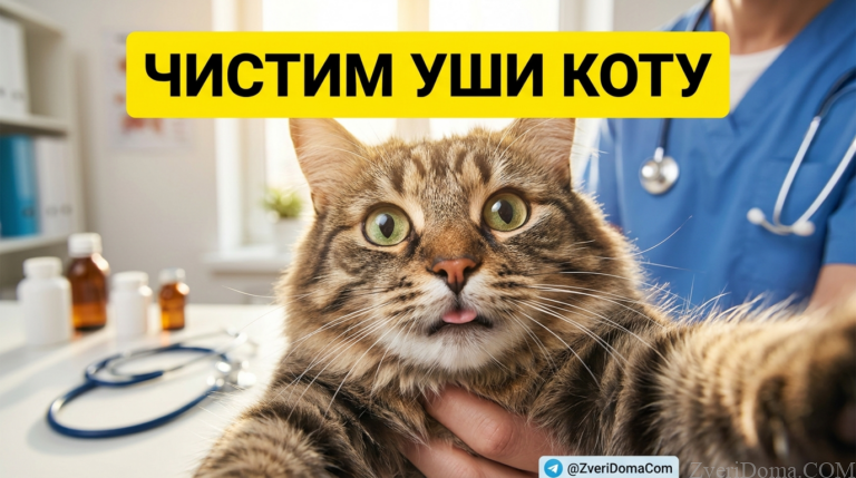 Кошка настраивается на чистку ушей с помощью специального лосьона.