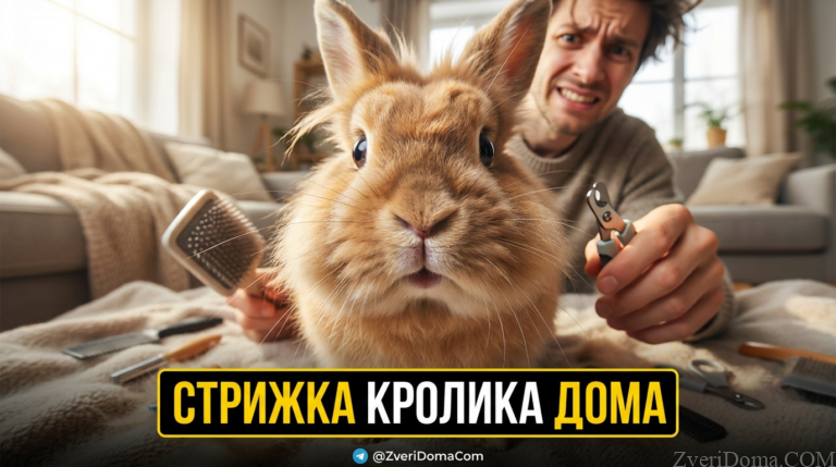 Декоративный кролик на столе во время стрижки когтей и шерсти