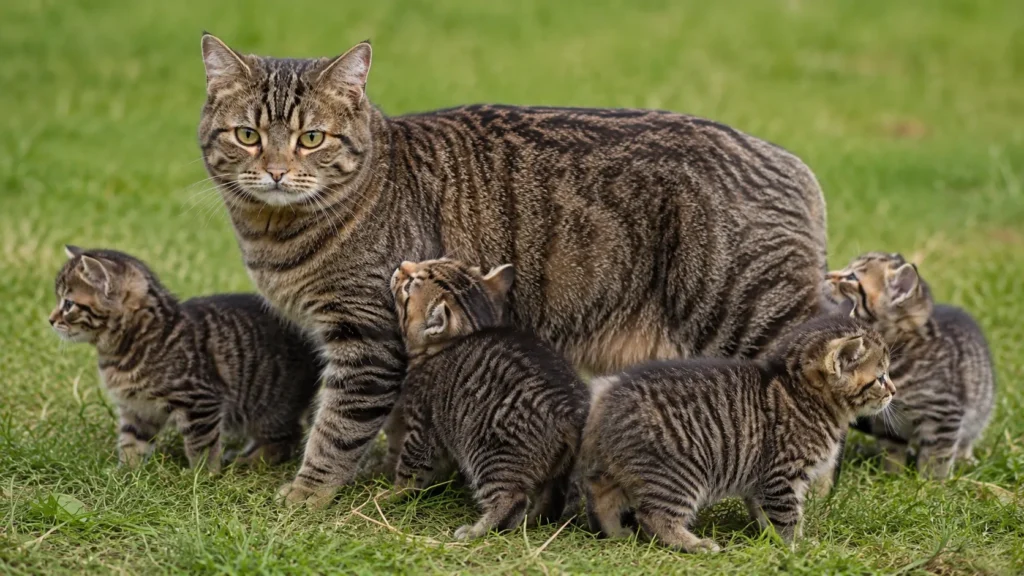Кошка мэнкс с котятами