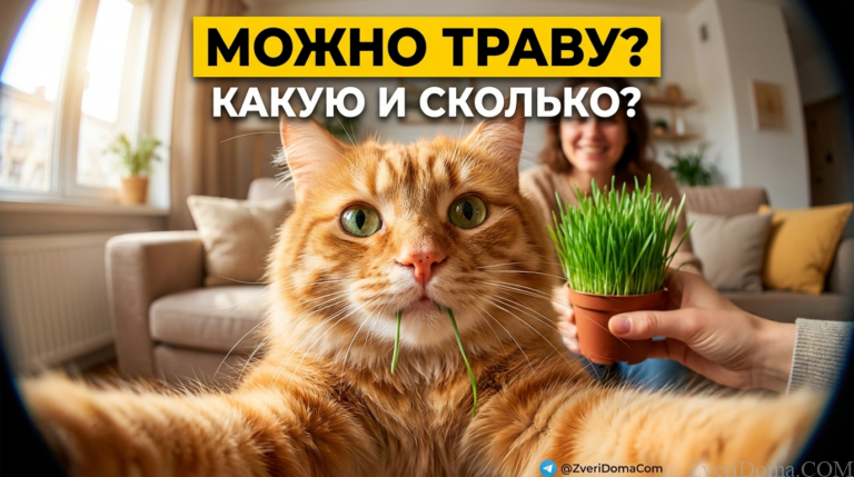 Кошка ест траву в домашних условиях, демонстрируя интерес к питанию