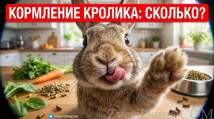 Декоративный кролик на фоне зелёной травы, ест свежие овощи и зелень.