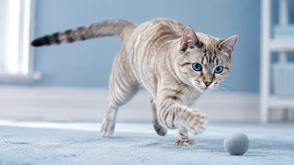 Кошка Ойхос азулес играет