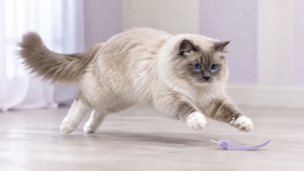 Рэгдолл кот играет