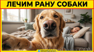 Собака с порезом на лапе, требует обработки и внимания ветеринара.
