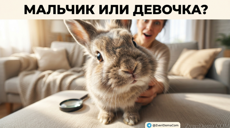 Декоративный кролик с яркими признаками, помогающими определить его пол.