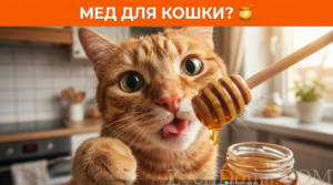 Кошка с ложкой меда, вопрос о безопасности меда для кошек